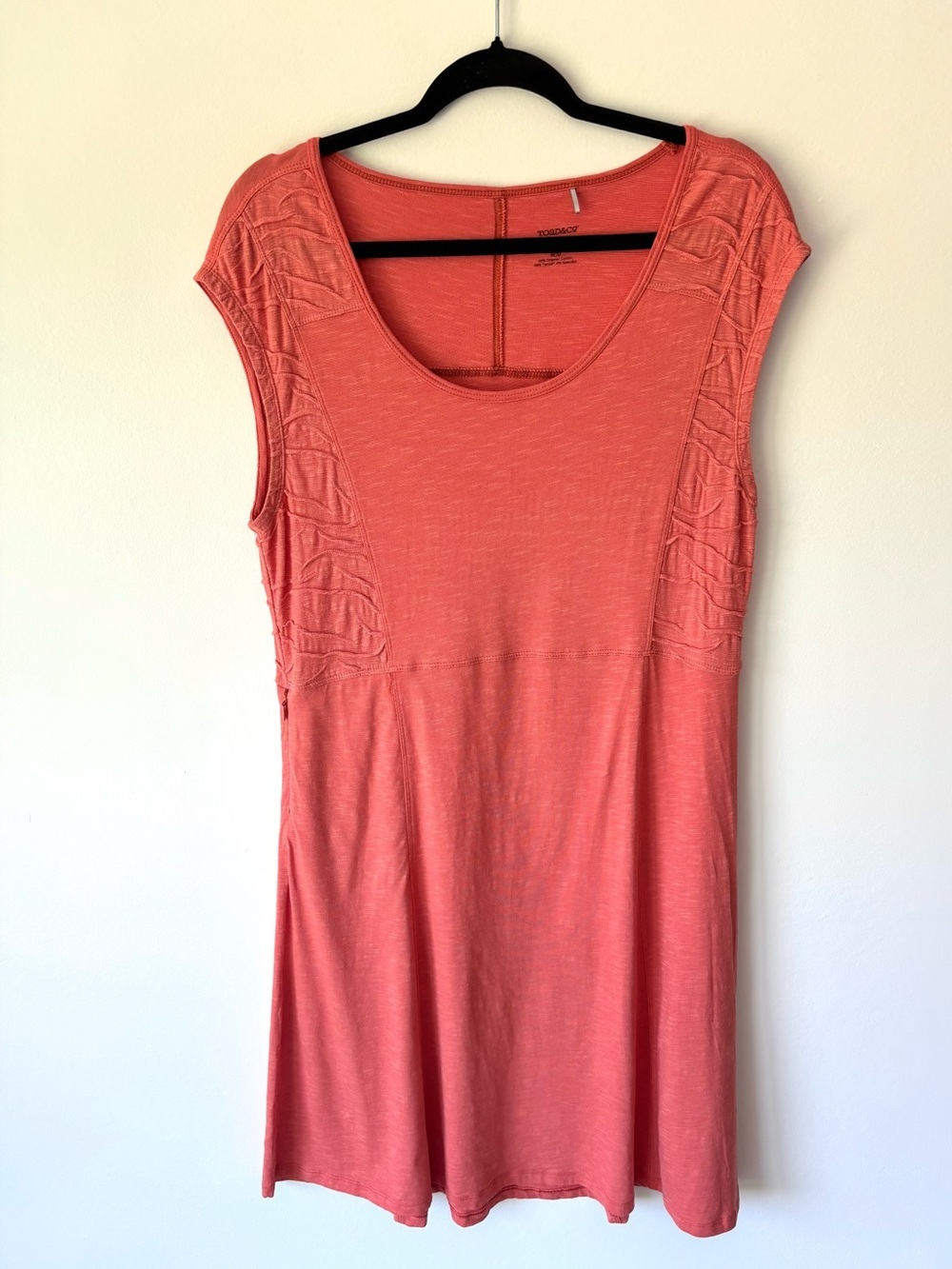 Toad & Co Sama Sama Dress Cap Sleeve Coral Pink Organic Cotton Scoop Neck